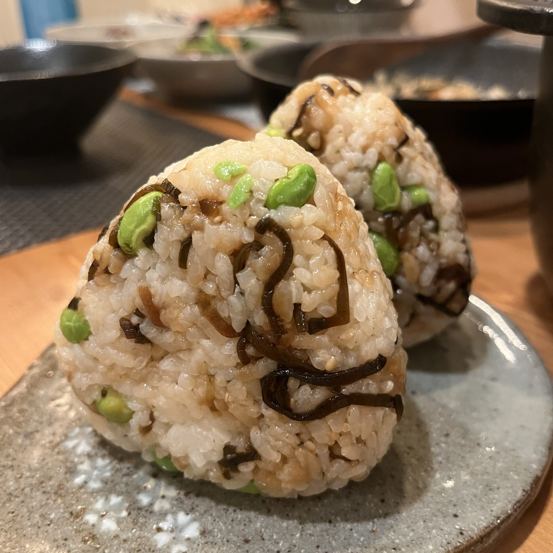 Edamame and Shio-kombu Onigiri (Japanese Rice Balls)